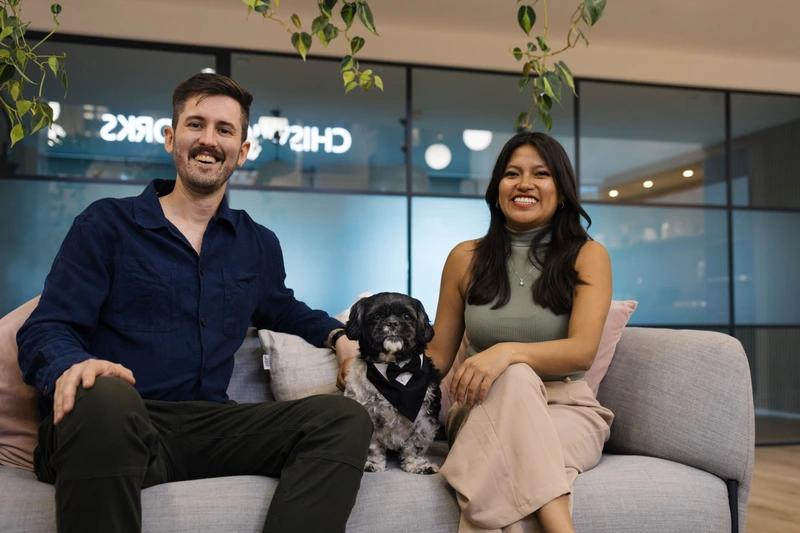 David, Liz, and Hasu on the sofa in the office. Your West London Estate Agent